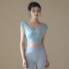 Fake two pieces of pure lust sexy mesh breathable sports short sleeves