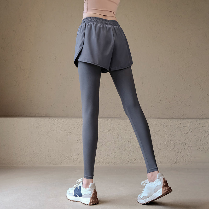 Fake two piece high waisted leggings