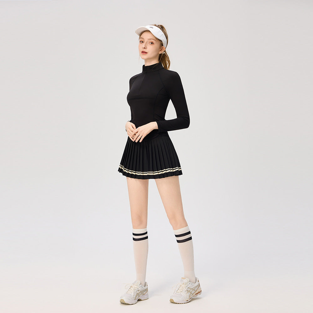 High-neck zippered tennis long-sleeved top T-shirt