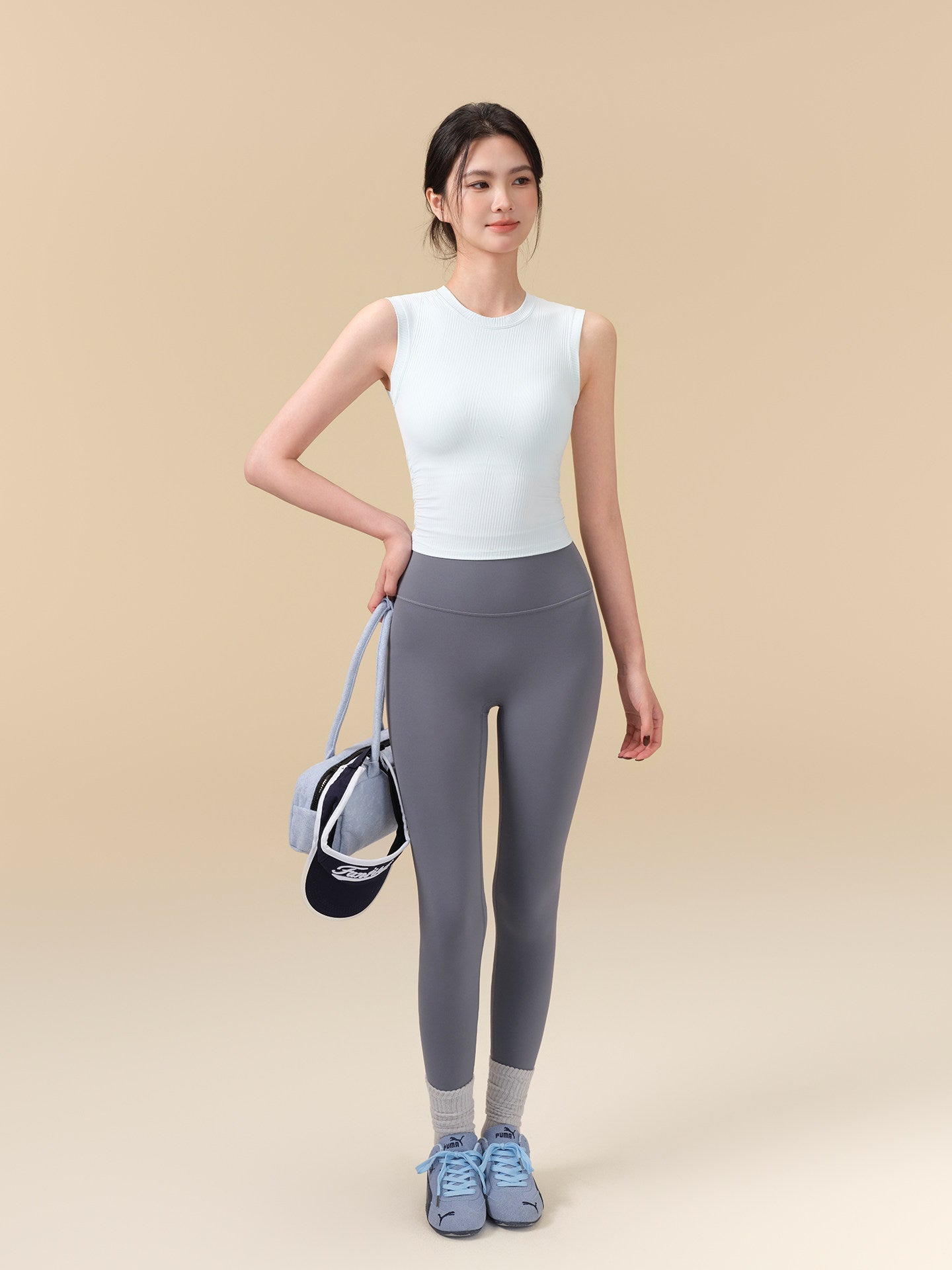 Back twisted slim waist ribbed sports vest