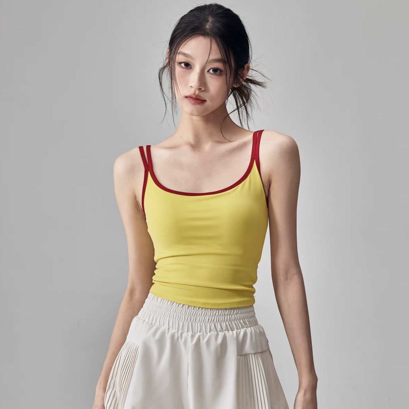 Contrasting double strap slimming sports fitness back bra