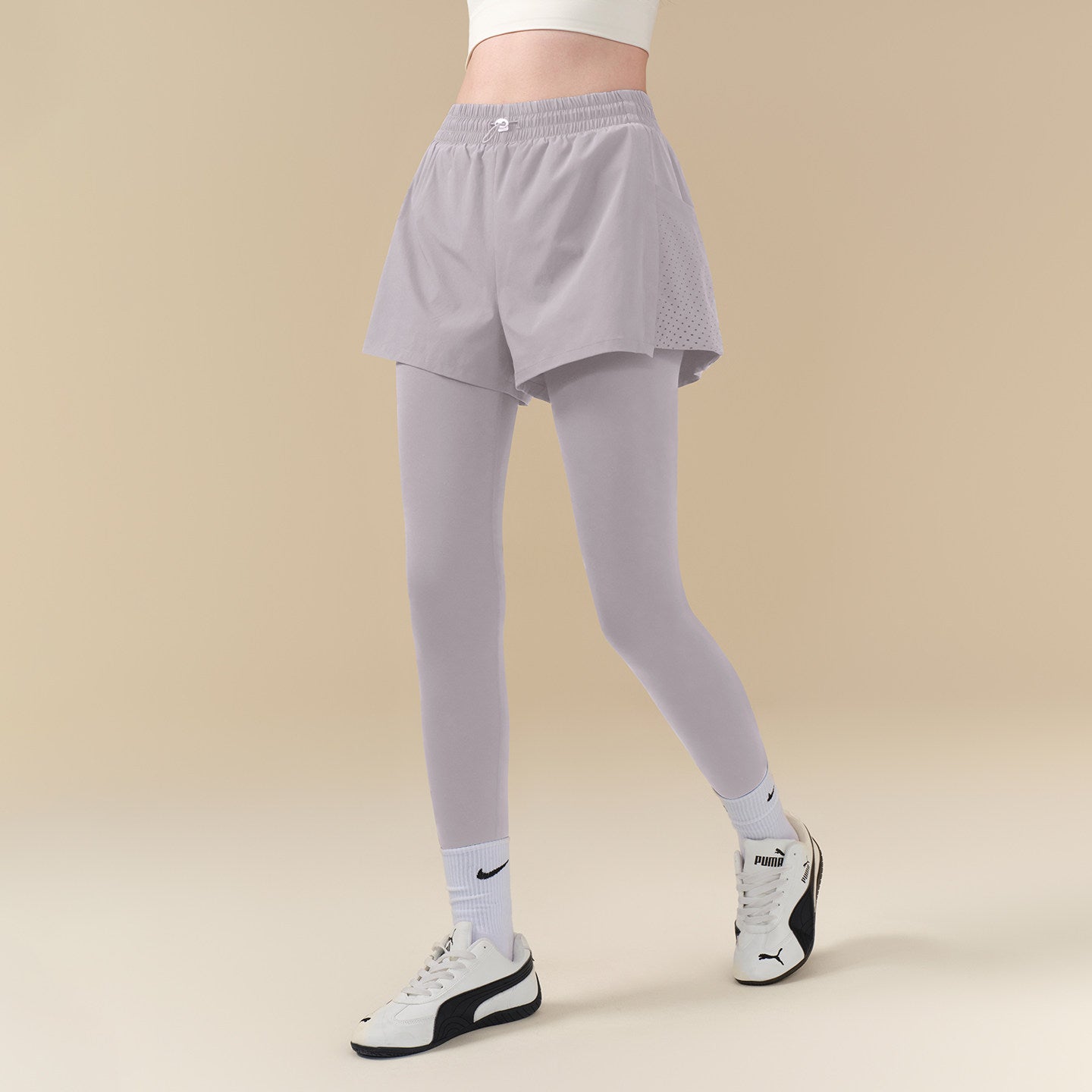 Fake two pieces of hip-covering slimming anti-exposure sports gym pants