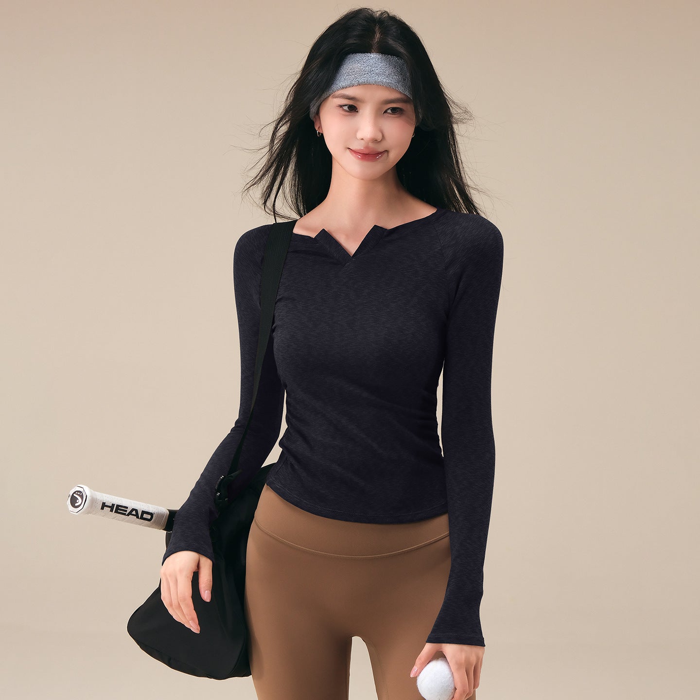 Autumn and winter new waist cinching personality V-neck fitness long sleeves