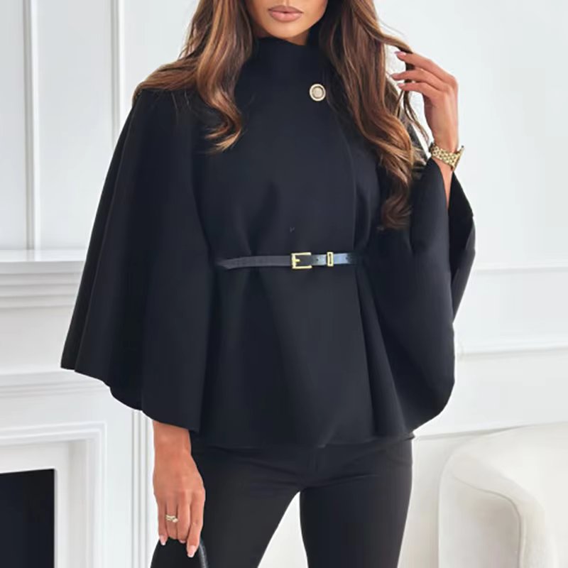 One Button Street O Neck Batwing Sleeve Commuter Outwear Elegant Jacket