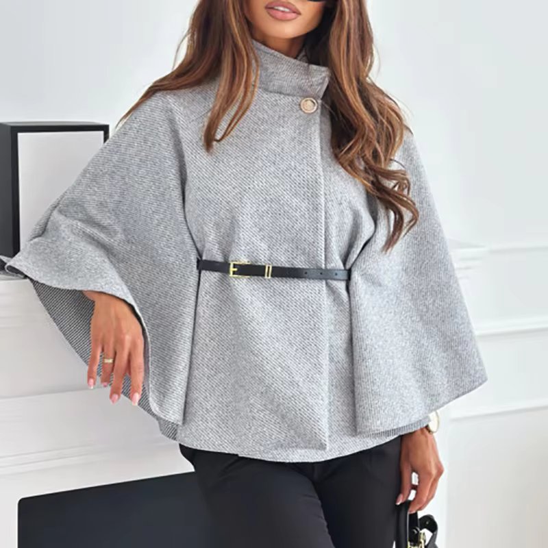 One Button Street O Neck Batwing Sleeve Commuter Outwear Elegant Jacket