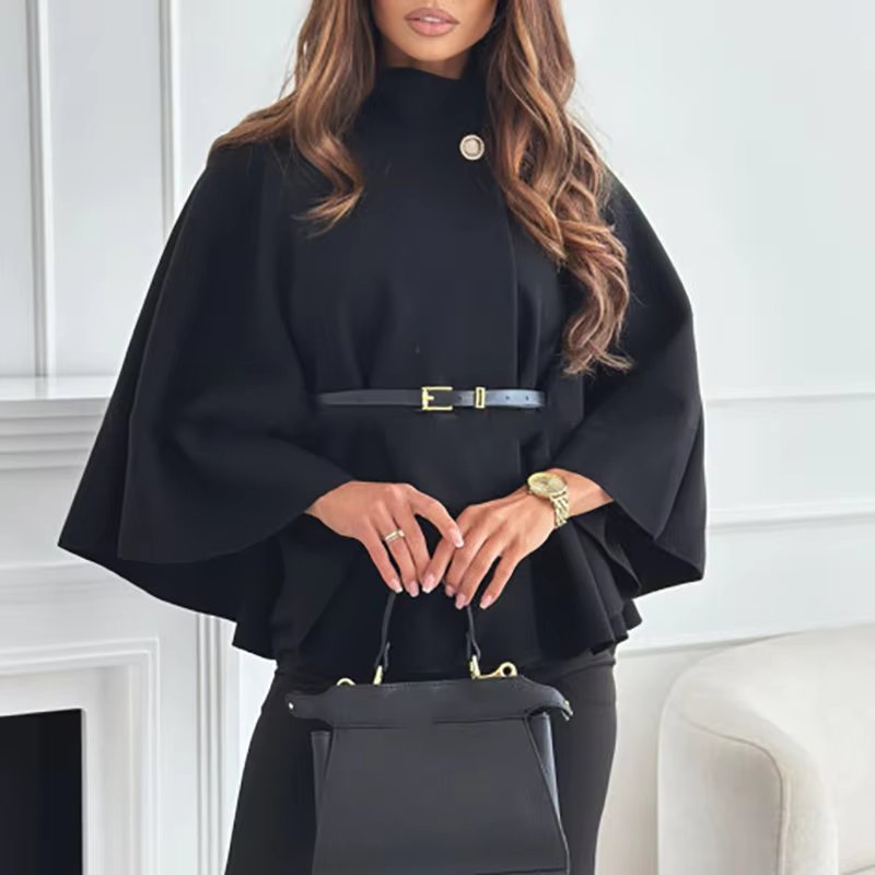 One Button Street O Neck Batwing Sleeve Commuter Outwear Elegant Jacket