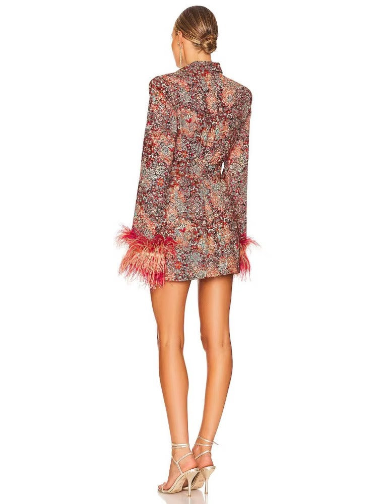 Ostrich Feather Long Sleeve V Neck Floral High Street Celebrity Blazer