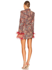 Ostrich Feather Long Sleeve V Neck Floral High Street Celebrity Blazer