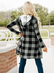 Outerwear Plaid Pattern Turndown Collar Stretch Maxi Coat