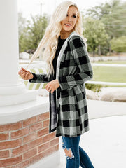 Outerwear Plaid Pattern Turndown Collar Stretch Maxi Coat