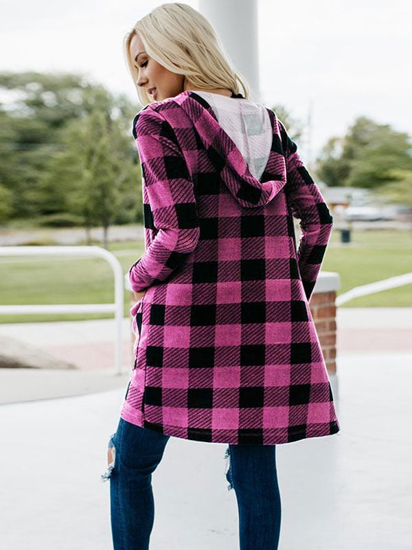 Outerwear Plaid Pattern Turndown Collar Stretch Maxi Coat