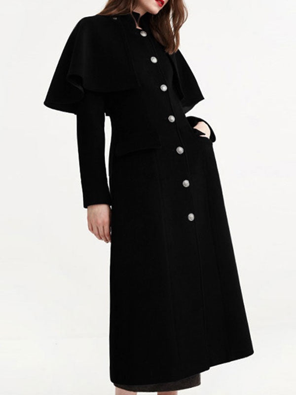 Outerwear Stand Collar Long Sleeves Convertible Retro Coat