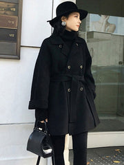 Outerwear Turndown Collar Long Sleeves Polyester Oversized Casual Wrap Coat