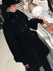 Outerwear Turndown Collar Long Sleeves Polyester Oversized Casual Wrap Coat