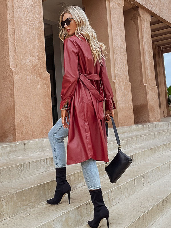 Outerwear Turndown Collar Long Sleeves Removable Wrap Coat