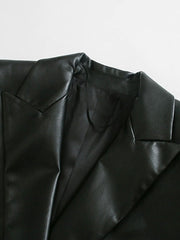 PU Leather Turndown Collar Long Sleeve Double Breasted Jackets