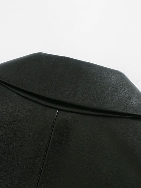PU Leather Turndown Collar Long Sleeve Double Breasted Jackets