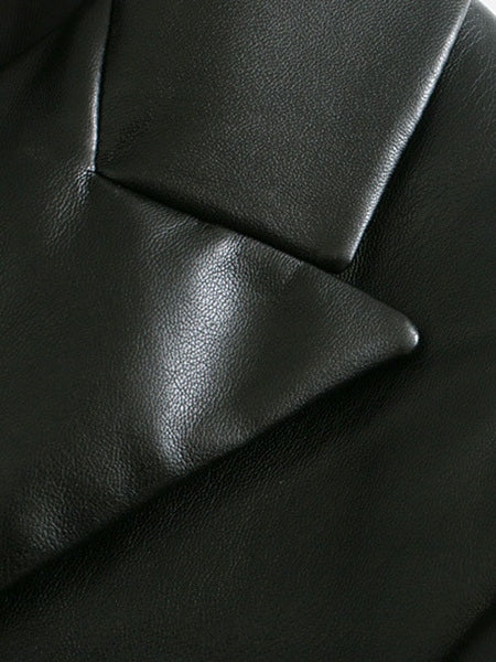 PU Leather Turndown Collar Long Sleeve Double Breasted Jackets