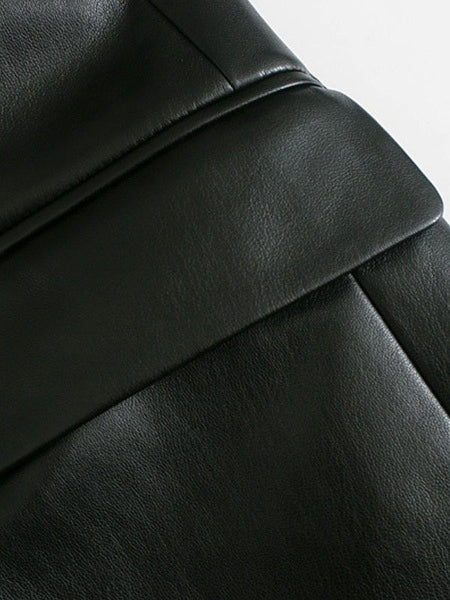 PU Leather Turndown Collar Long Sleeve Double Breasted Jackets