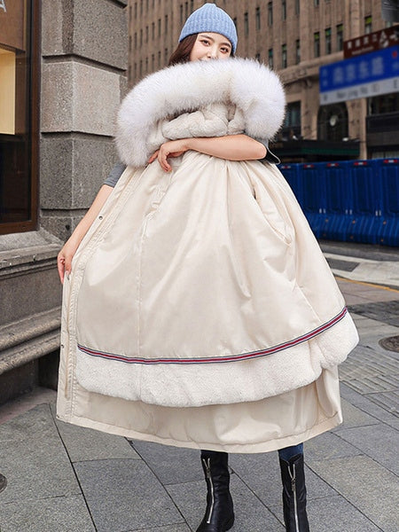 Parka Faux Fur Hooded Long Sleeve Drawstring Removable Long Coat