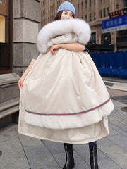 Parka Faux Fur Hooded Long Sleeve Drawstring Removable Long Coat