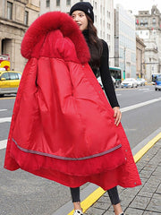 Parka Faux Fur Hooded Long Sleeve Drawstring Removable Long Coat