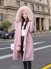 Parka Faux Fur Hooded Long Sleeve Drawstring Removable Long Coat