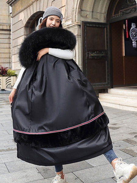 Parka Faux Fur Hooded Long Sleeve Drawstring Removable Long Coat