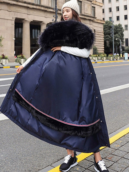 Parka Faux Fur Hooded Long Sleeve Drawstring Removable Long Coat