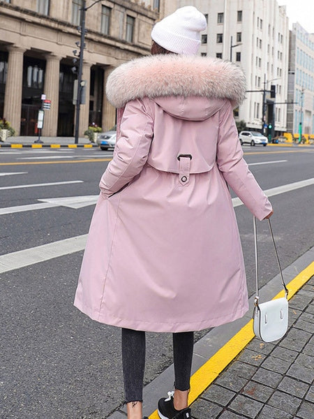 Parka Faux Fur Hooded Long Sleeve Drawstring Removable Long Coat