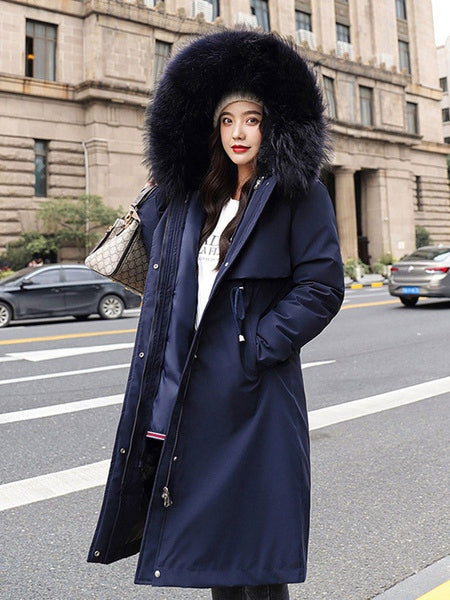 Parka Faux Fur Hooded Long Sleeve Drawstring Removable Long Coat