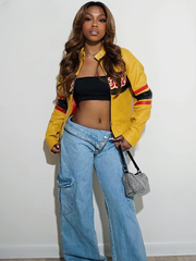 Patchwork Letter Embroidery Leather Faux Full Sleeve Wild Street Hipster Zip Uniform Jacket