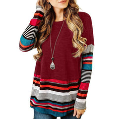 Patchwork Round Collar Long Sleeve T-Shirts