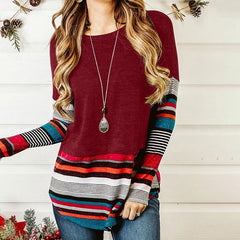 Patchwork Round Collar Long Sleeve T-Shirts