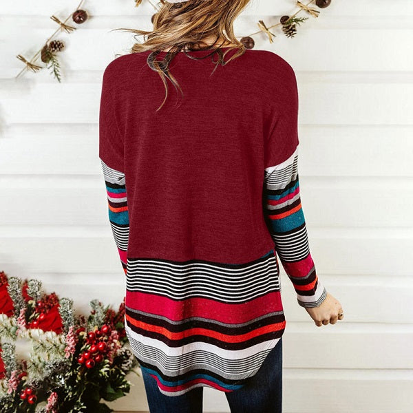 Patchwork Round Collar Long Sleeve T-Shirts