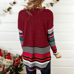 Patchwork Round Collar Long Sleeve T-Shirts