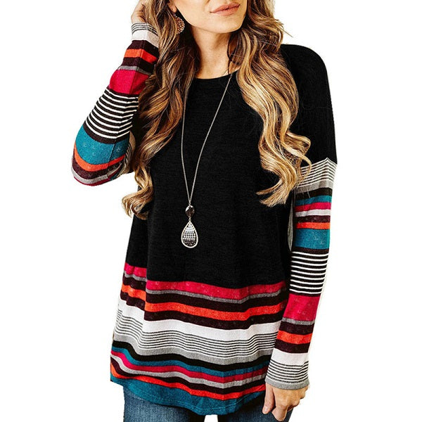 Patchwork Round Collar Long Sleeve T-Shirts