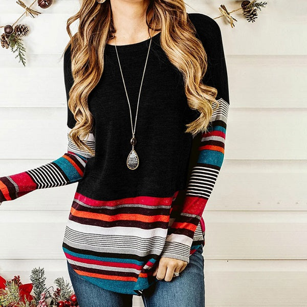 Patchwork Round Collar Long Sleeve T-Shirts