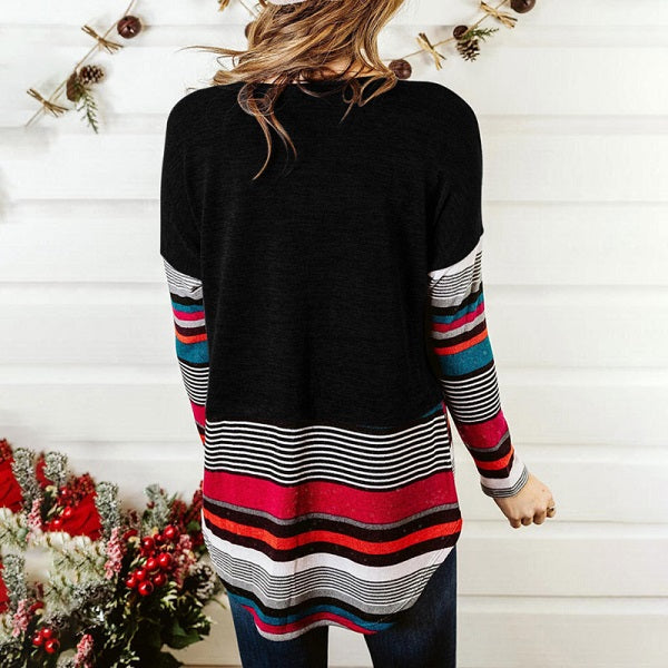 Patchwork Round Collar Long Sleeve T-Shirts