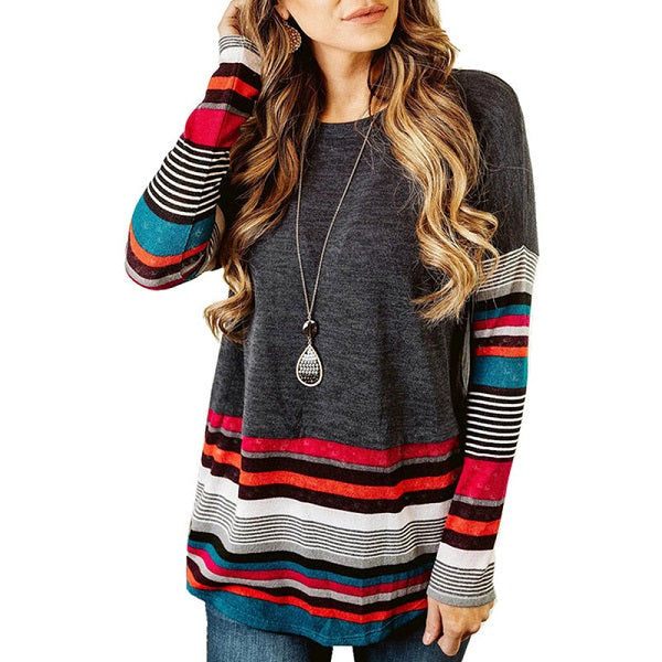 Patchwork Round Collar Long Sleeve T-Shirts