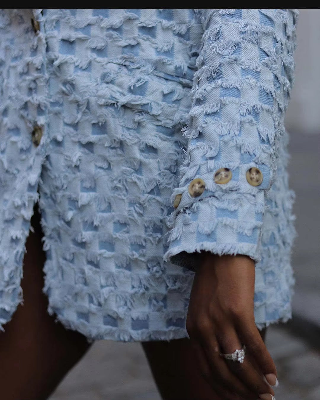 Patchwork Tassel Hipster Notched Collar Full Sleeve Single Breasted Denim Suit Jacket
