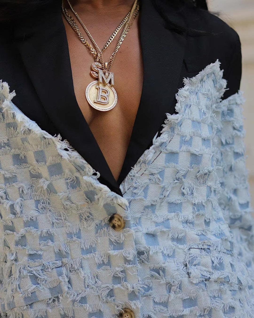 Patchwork Tassel Hipster Notched Collar Full Sleeve Single Breasted Denim Suit Jacket