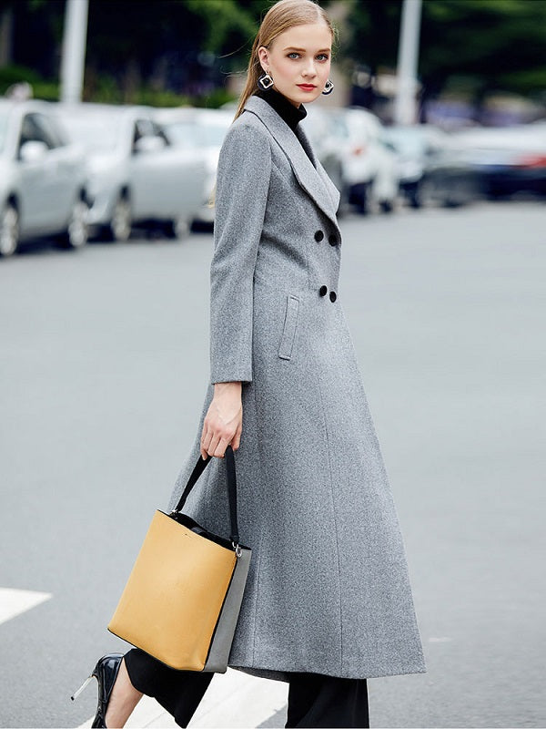 Pea Coat Long Sleeve Turndown Collar Shaping Wool Coats