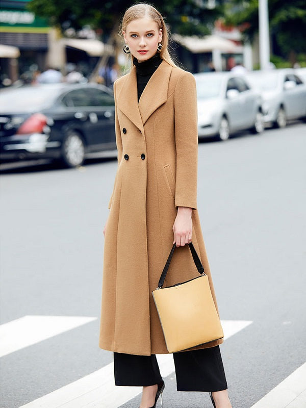 Pea Coat Long Sleeve Turndown Collar Shaping Wool Coats