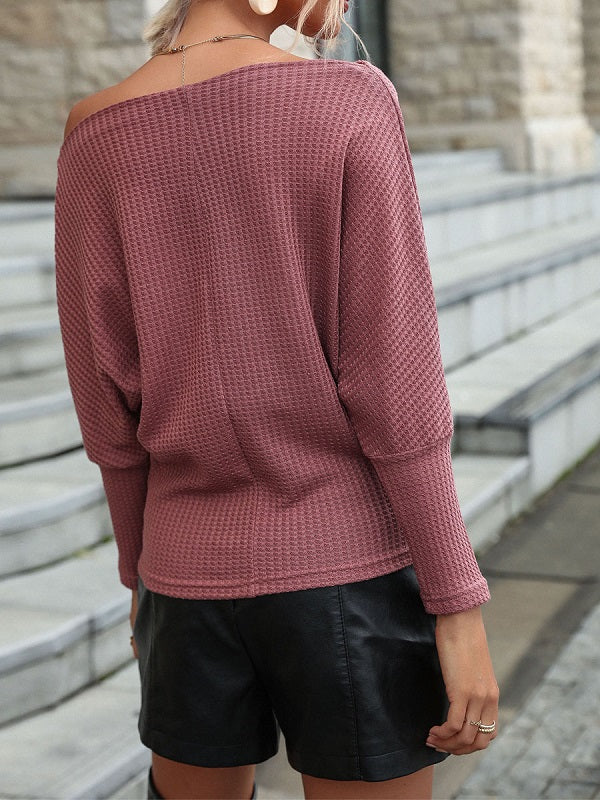 Piping Bateau Neck Long Sleeves Oversized Polyester Sweaters
