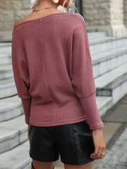 Piping Bateau Neck Long Sleeves Oversized Polyester Sweaters