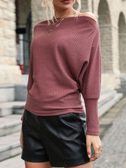 Piping Bateau Neck Long Sleeves Oversized Polyester Sweaters
