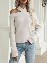 Piping Plaid Jewel Neck Long Sleeves Stretch Polyester Sweaters