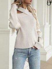 Piping Plaid Jewel Neck Long Sleeves Stretch Polyester Sweaters