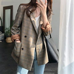 Plaid Double Breasted Full Sleeve Elegant Blazer